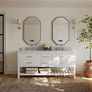 Elizabeth 72 in. W x 22 in. D Vanity in White with Marble Vanity Top in Carrera White with White Basins