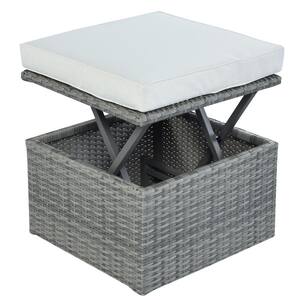 Gray PE Rattan Wicker Outdoor Patio Day Bed Set with 1 Sofa, 5 Ottomans, Retractable Canopy and Beige Cushion