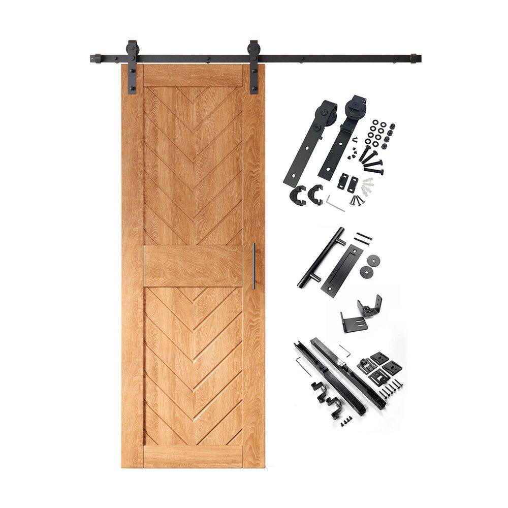 JT3 30 in. x 84 in. C-Panel Early American Fishbone Design Solid Pine Wood Sliding Barn Door with Hardware Kit price history on PriceWatchPro