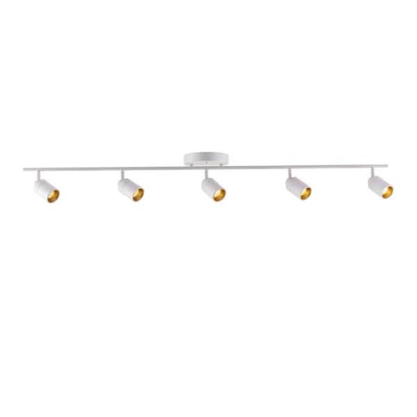 Shura 48 in. 5-Light Matte White Integrated LED Flush Mount Ceiling Light with Rotatable Heads, 3000K, 2450 Lumens