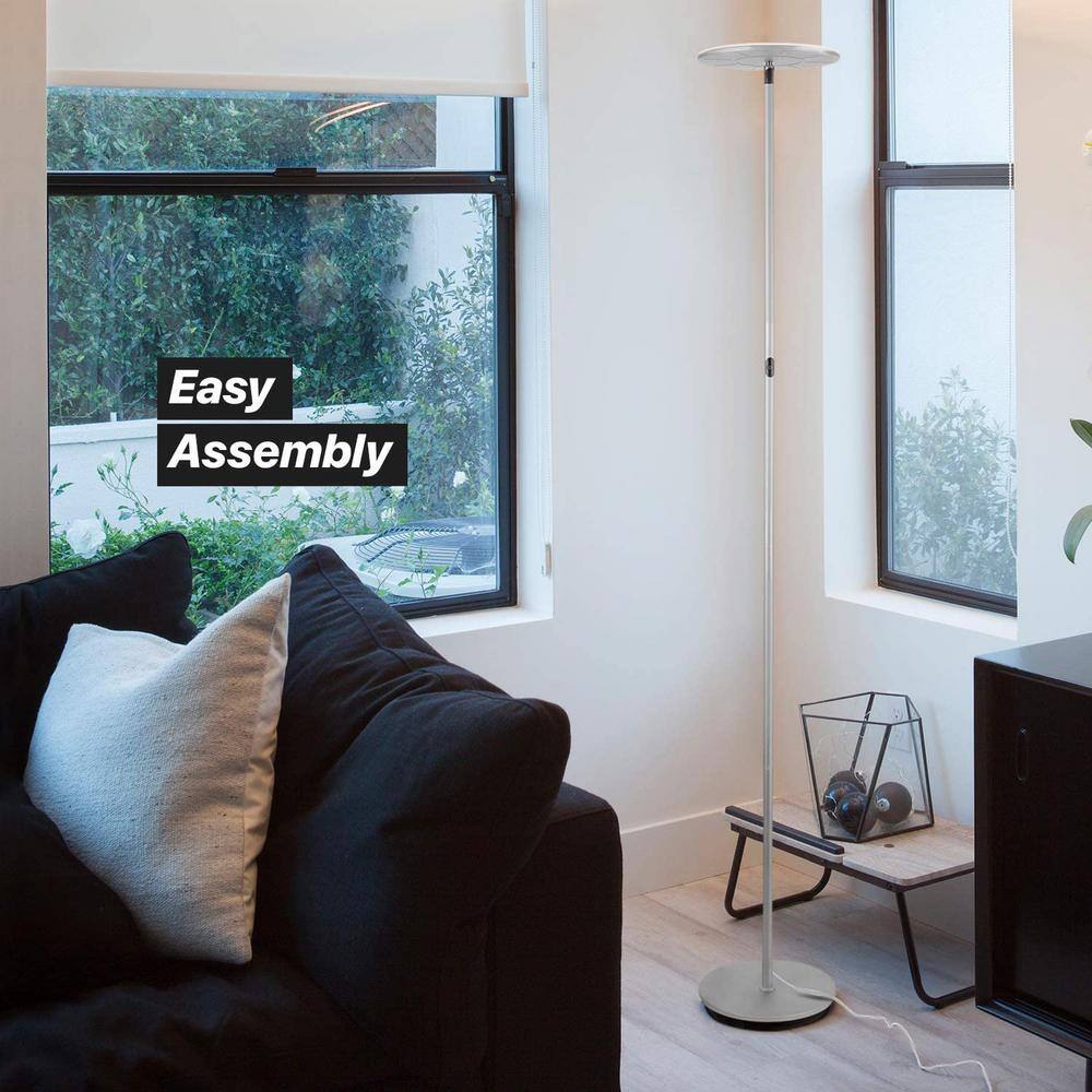 Nickel Matte 67" LED Torchiere Floor Lamp with 3-Way Touch Switch