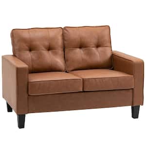 51.5 Brown PU Leather 2-Seat Sofa with Armrests