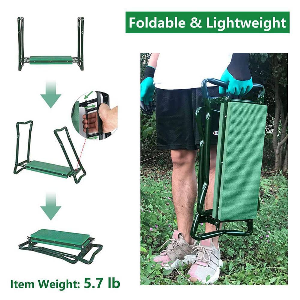 Green Steel Folding Garden Kneeler and Seat with Tool Pouch
