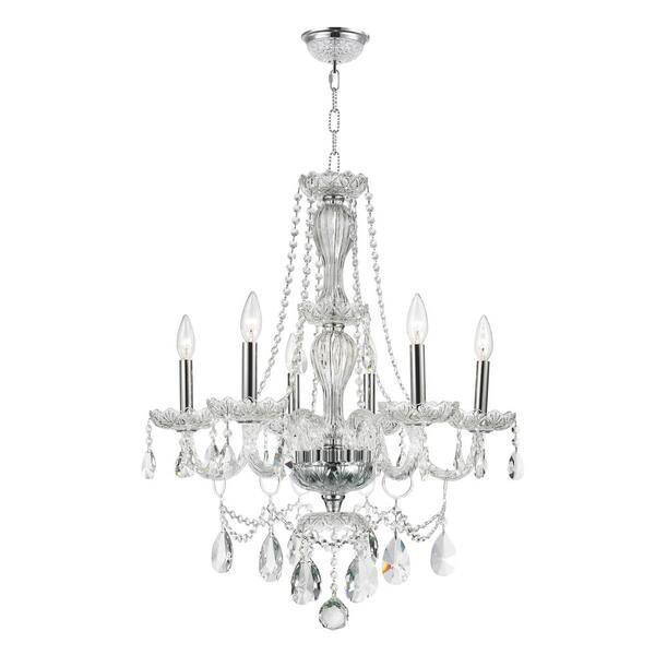 Worldwide Lighting Provence Collection 6-Light Polished Chrome and Clear Crystal Chandelier