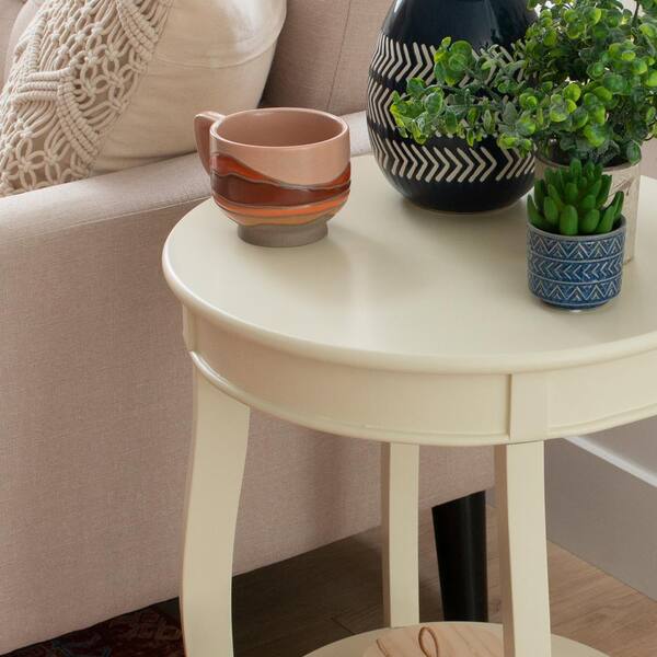 Linon Home Decor Justine 18 in. Off White Round Wood Side End