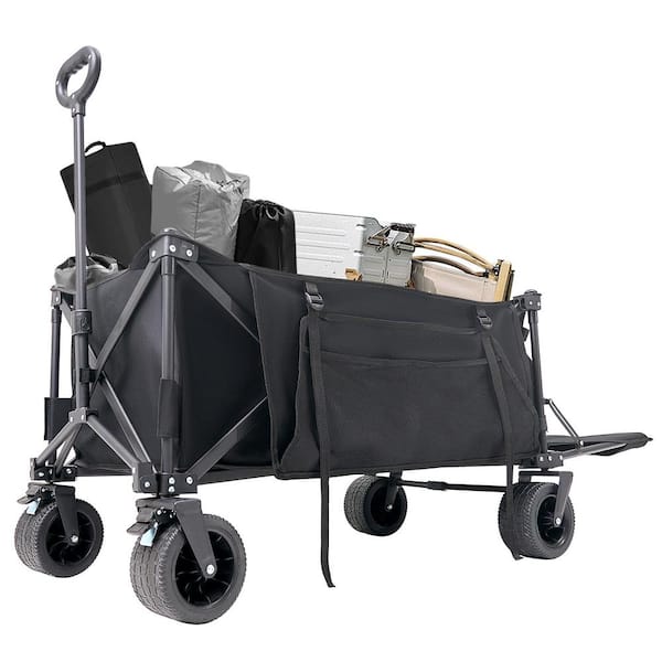 BOZTIY 19 cu. ft. Folding Wagon 330 lbs. Capacity Collapsible Utility Metal Garden Cart with Big All-Terrain Wheels and Pocket