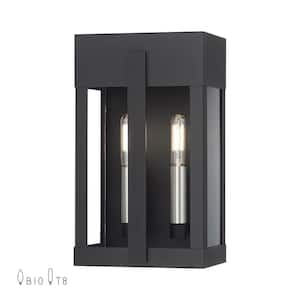 Berksford 12 in. 2-Light Black Outdoor Hardwired Wall Lantern Sconce with No Bulbs Included