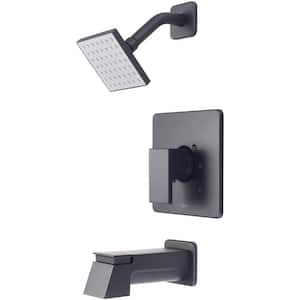 Mod 1-Handle Wall Mount Tub and Shower Faucet Trim Kit with 4 in. Square Showerhead in Matte Black (Valve not Included)