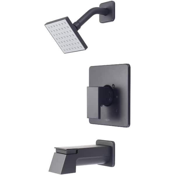 Pioneer Faucets Mod 1-Handle Wall Mount Tub and Shower Faucet Trim Kit with 4 in. Square Showerhead in Matte Black (Valve not Included)