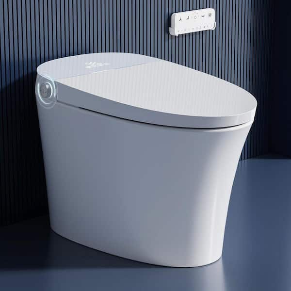 ADA Elongated Smart Bidet Toilet 1.27 GPF in White with Auto Open/Close, Foam Shield, UVC-Clean Water Tech, Heated Seat