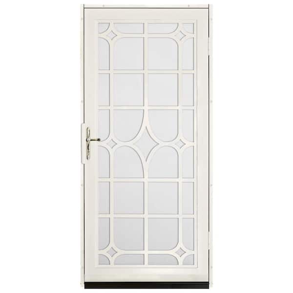 Unique Home Designs 36 in. x 80 in. Lexington Almond Surface Mount Steel Security Door with White Perforated Screen and Brass Hardware