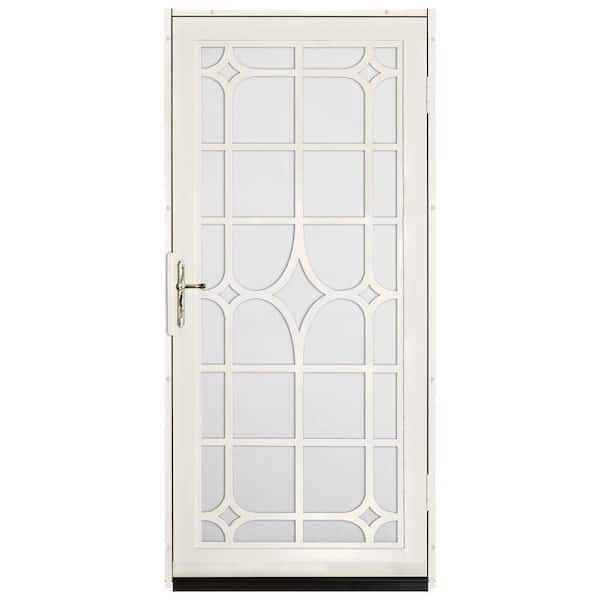 Unique Home Designs 36 in. x 80 in. Lexington Almond Surface Mount Steel Security Door with White Perforated Screen and Nickel Hardware