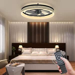 20 in. Indoor Black Caged Ceiling Fans with Lights and Remote Control, Low Profile Ceiling Fan for Living Room