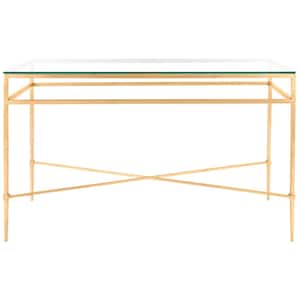 Baumgarten 19.3 in. Gold/Glass Rectangle Metal Console Table