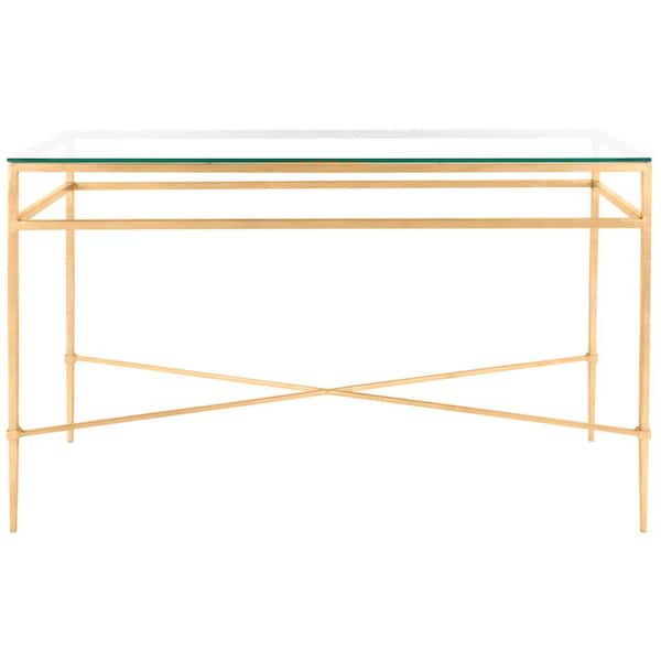 SAFAVIEH Baumgarten 19.3 in. Gold/Glass Rectangle Metal Console Table