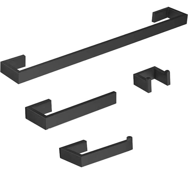 Stainless Steel 4 -Piece Bath Hardware Set with Towel Hook Toilet Paper Holder Towel Bar in Matte Black