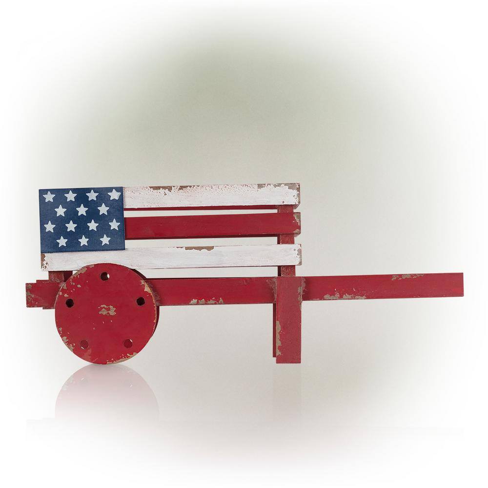 21" Rustic Red and White Wooden Wheelbarrow Planter