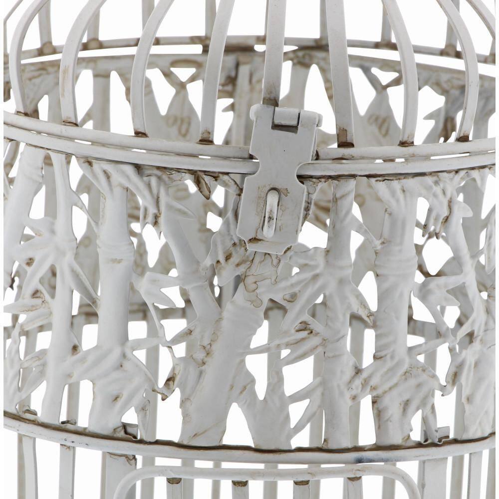 White Iron Floral Design Hanging and Standing Birdcages, Set of 2