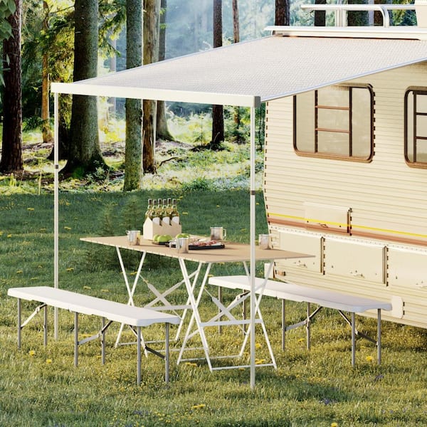 homfan 6 ft. Folding Bench 2 Pack White HDPE Portable Outdoor