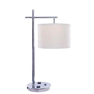 26 in. Tech-Friendly Metal Chrome Table Lamp with 2 Convenience Outlets