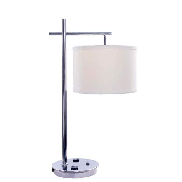 Fangio Lighting 26 in. Tech-Friendly Metal Chrome Table Lamp with 2 Convenience Outlets