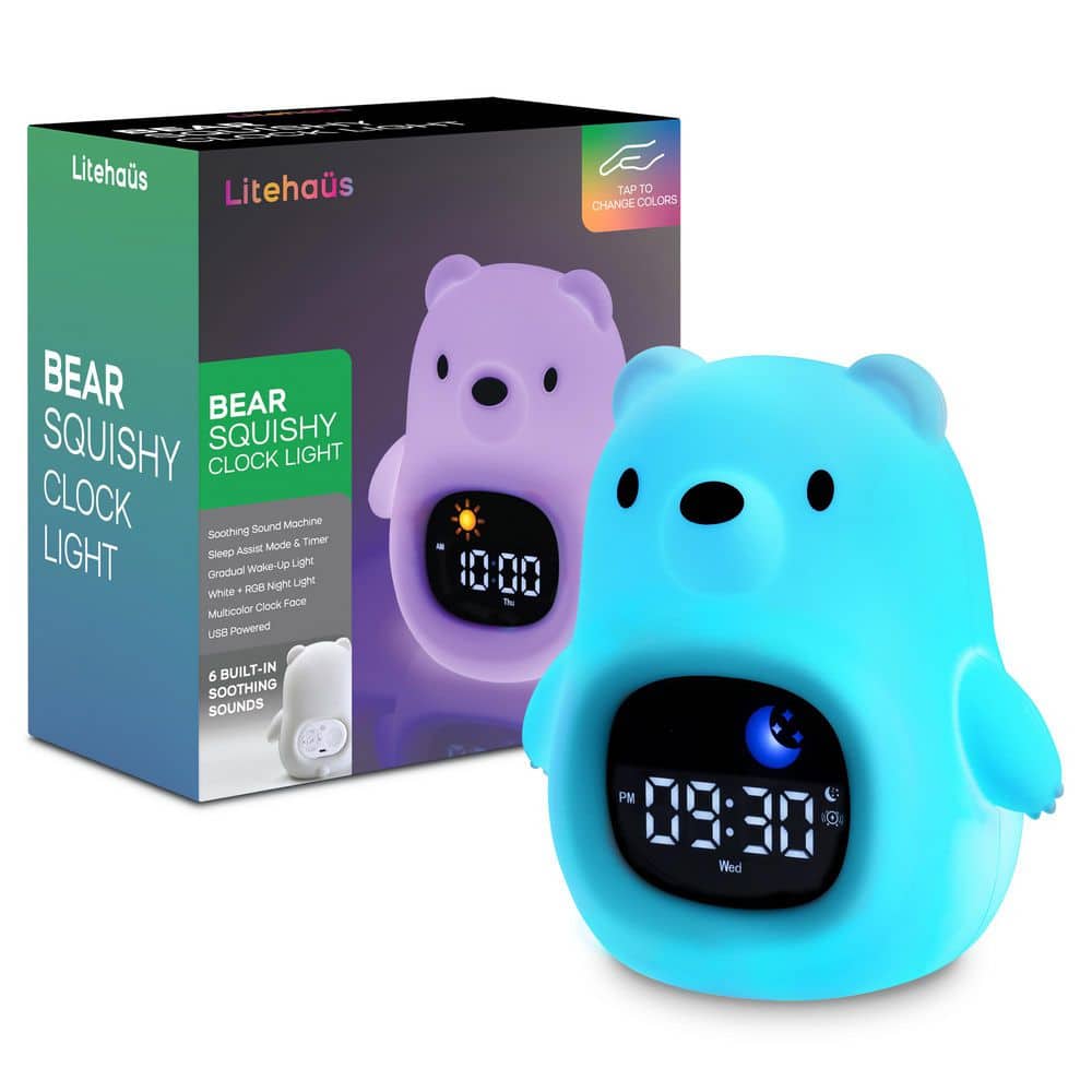 USB Operated Squishy Bear Clock with Sounds Multi-Color Integrated