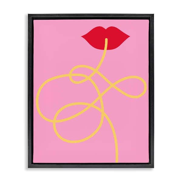 Stupell Industries Pasta Noodle and Lips by Daphne Polselli Black Floater Frame Food Graphic Art Print 31 in. x 25 in.