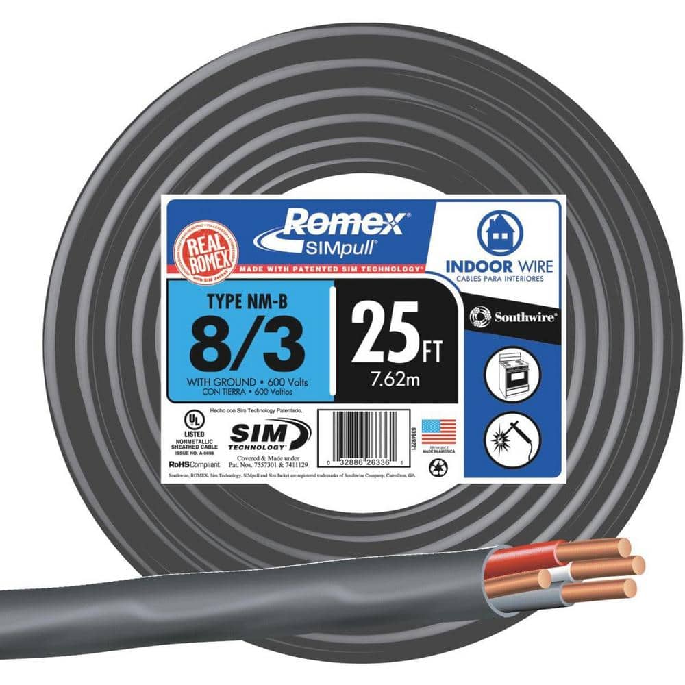 Southwire 25 Ft 8 3 Stranded Romex Simpull Cu Nm B W G Wire The Home Depot
