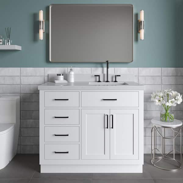 ARIEL Hepburn 42 in. W x 22 in. D x 36 in. H Single Sink Freestanding Bath Vanity in White with Carrara Quartz Top