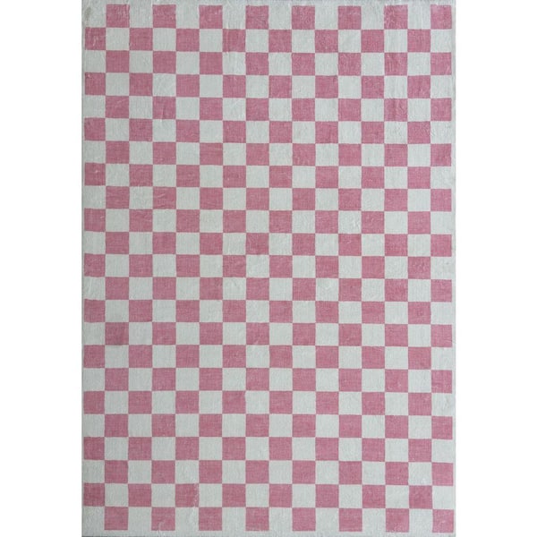 Metro Checkered Blush 4 ft. x 6 ft. Non-Toxic, Child and Pet Safe - Indoor Area Rug for Kids, Pink.