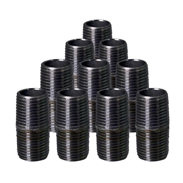 The Plumber's Choice Black Steel Pipe, 3/8 in. x 1 in. Closed Nipple Fitting (10-Pack)