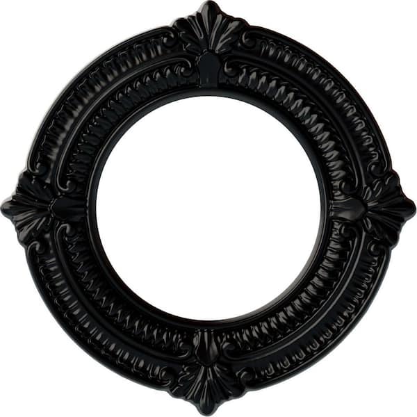 Ekena Millwork 5/8" x 11-1/8" x 11-1/8" Polyurethane Benson Ceiling Medallion, Hand-Painted Jet Black