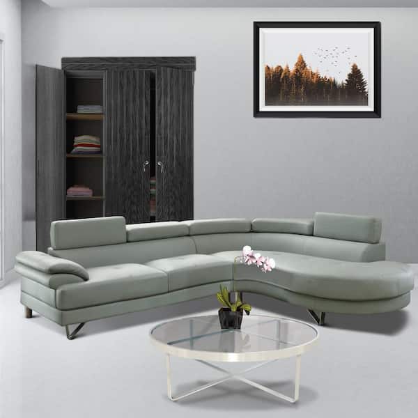 Benjara 38 in. 2-Piece Faux Leather L Shaped Sectional Sofa in Gray