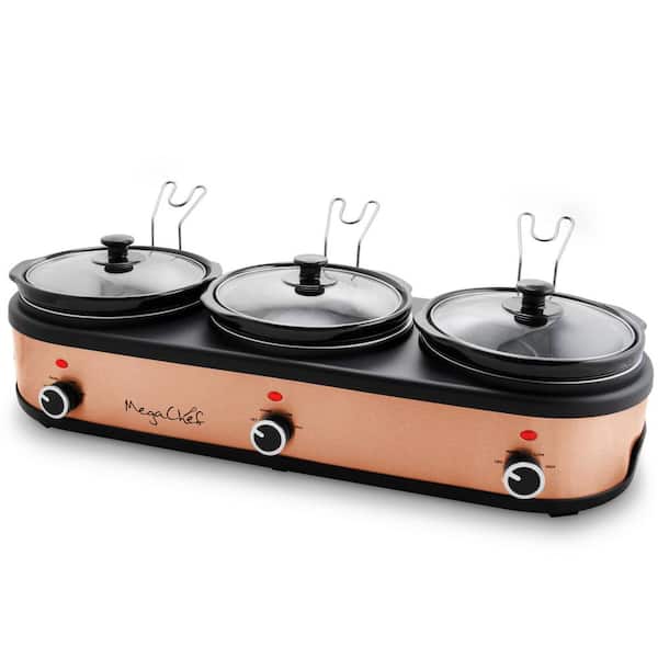 MegaChef Triple 2.5 Qt. Slow Cooker and Buffet Server in Copper with 3-Pots  and Lid Rests 985116002M - The Home Depot