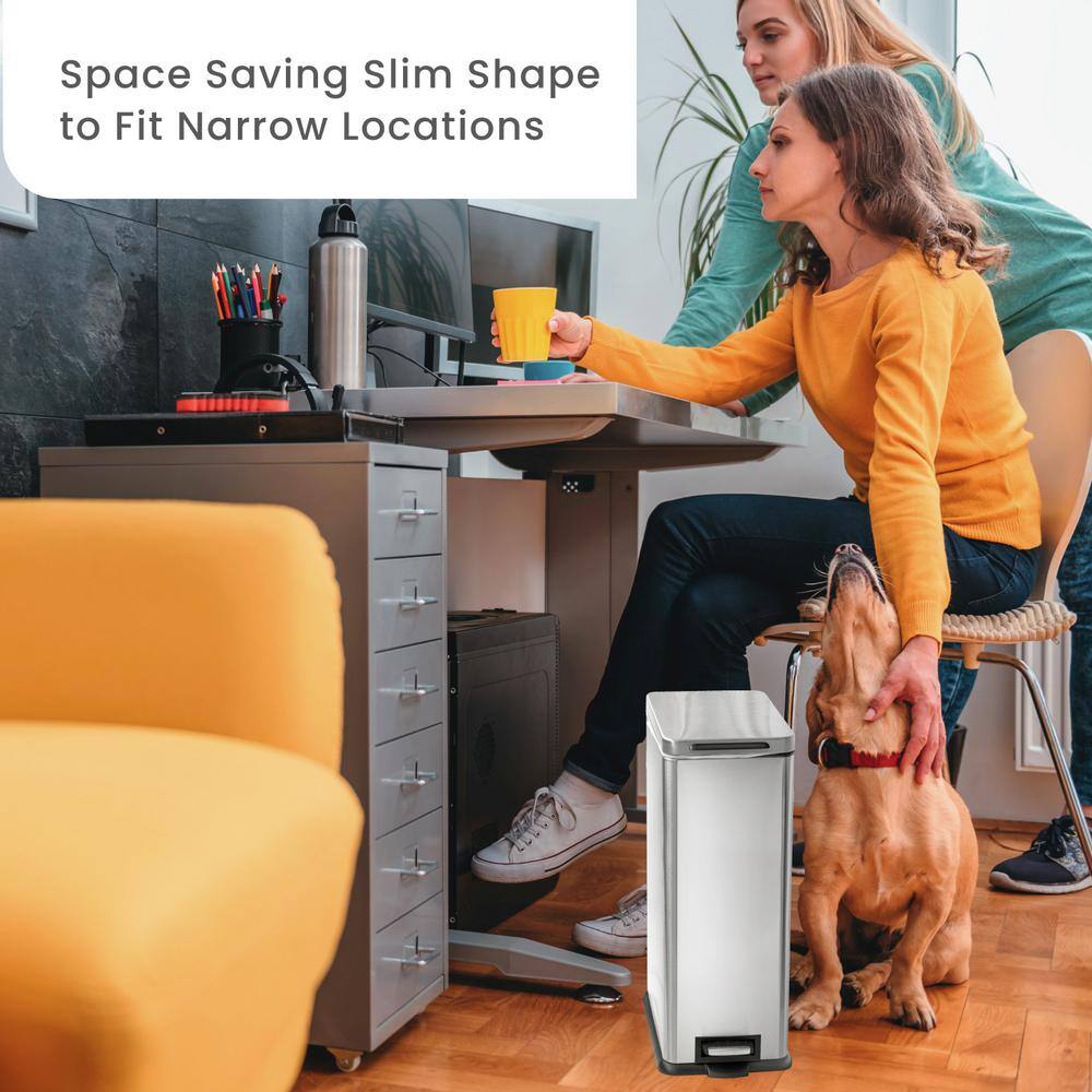 12 Gallon and 2.5 Gallon Brushed Stainless Steel Slim Trash Can Set
