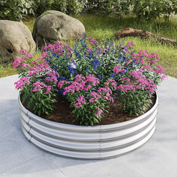 SB⭐︎ 47.24 in. x 11.42 in. Silver Round Metal Raised Garden Bed with
