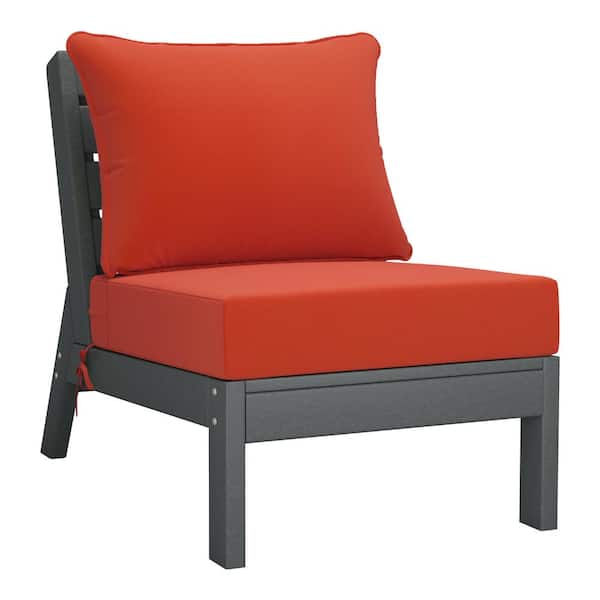 Westin Outdoor Birchwood Outdoor Patio Deep Seating HDPE Armless Lounge Chair in Grey with Orange Cushions