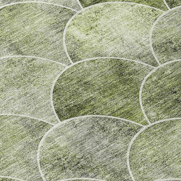 Green, Ivory 10 ft. x 14 ft. Woven Abstract Polyester Rectangle Indoor / Outdoor Area Rug