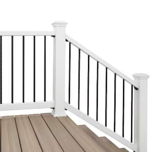 Enhance 6 ft. x 36 in. Classic White Composite Rail with Black Round Aluminum Baluster Kit-Stair