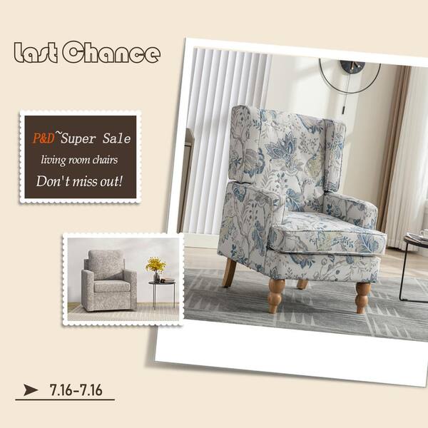 Bestier Modern Elegant Blue Upholstered Floral Accent Chair with