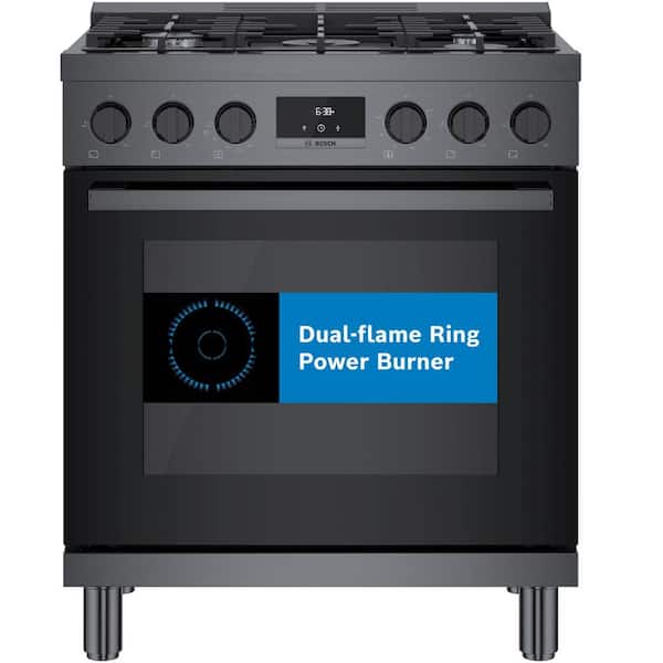 Bosch 800 Series 30 in. 3.7 cu. ft. Industrial Style Gas Range with 5-Burners in Black Stainless Steel