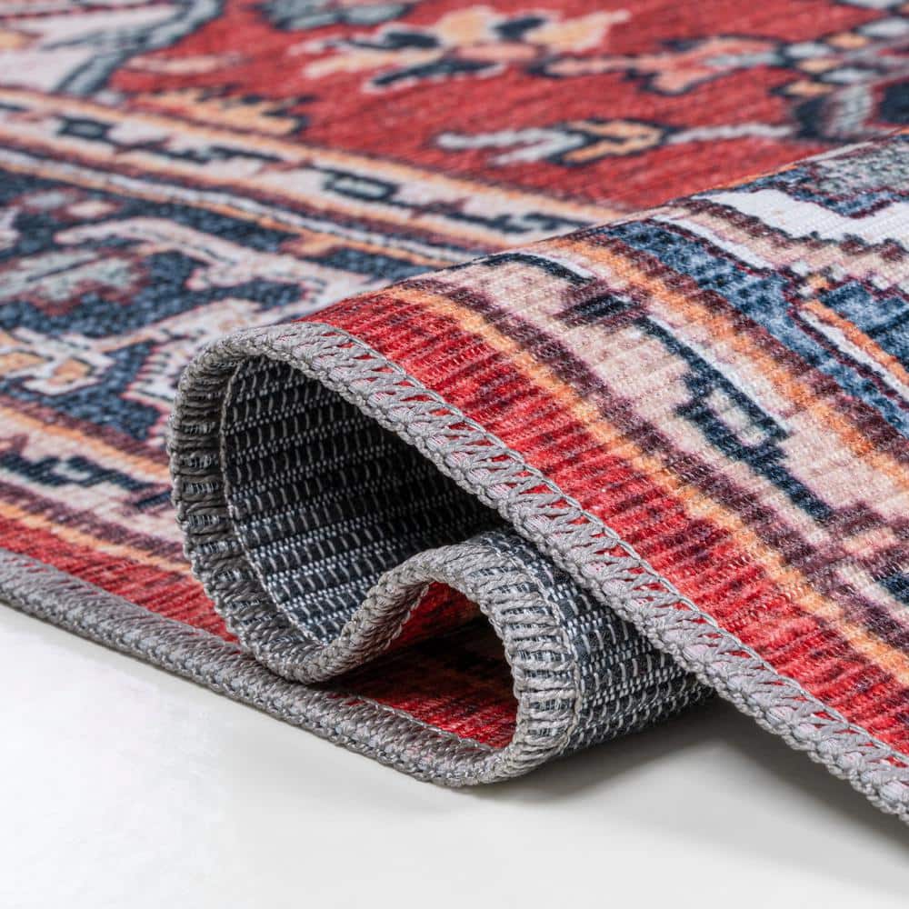 Cirali Medallion Red/Navy 4' x 6' Washable Synthetic Area Rug
