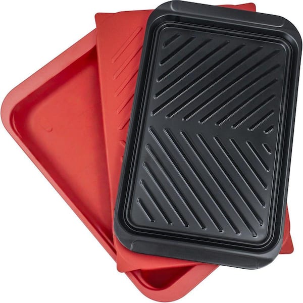 Red Black Melamine Grill Prep and Serving Tray Set with Lid for Marinating and BBQ Food Heat Resistant