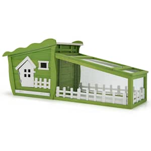 62 in. Wooden Cute Rabbit Hutch Bunny Cage Small Animal House Chicken Coop in Green with Removable Tray