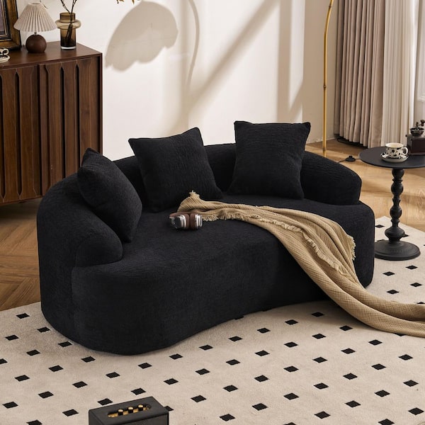 65 in. Flared Arms Chenille Curved Full Compression Sponge Loveseat Sofa in. Black