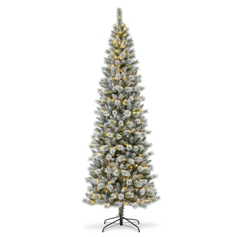 9' White Flocked Pine Christmas Tree with Multicolored Lights