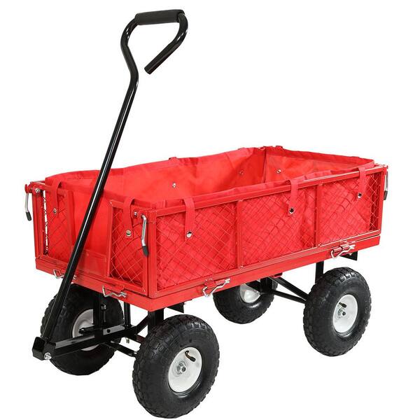 Sunnydaze Decor Red Steel Utility Cart with Folding Sides and Liner LW ...