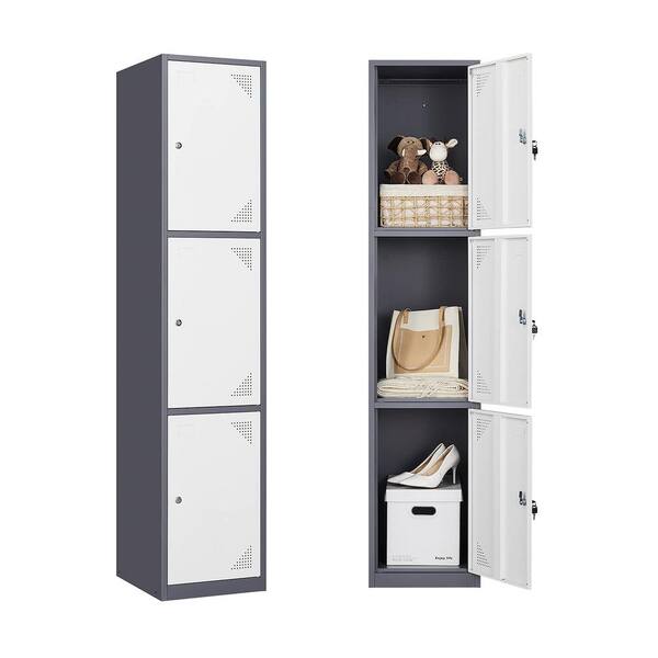 3Tier Metal Locker for Home, Dressing Room, 71" Steel Storage Lockers
