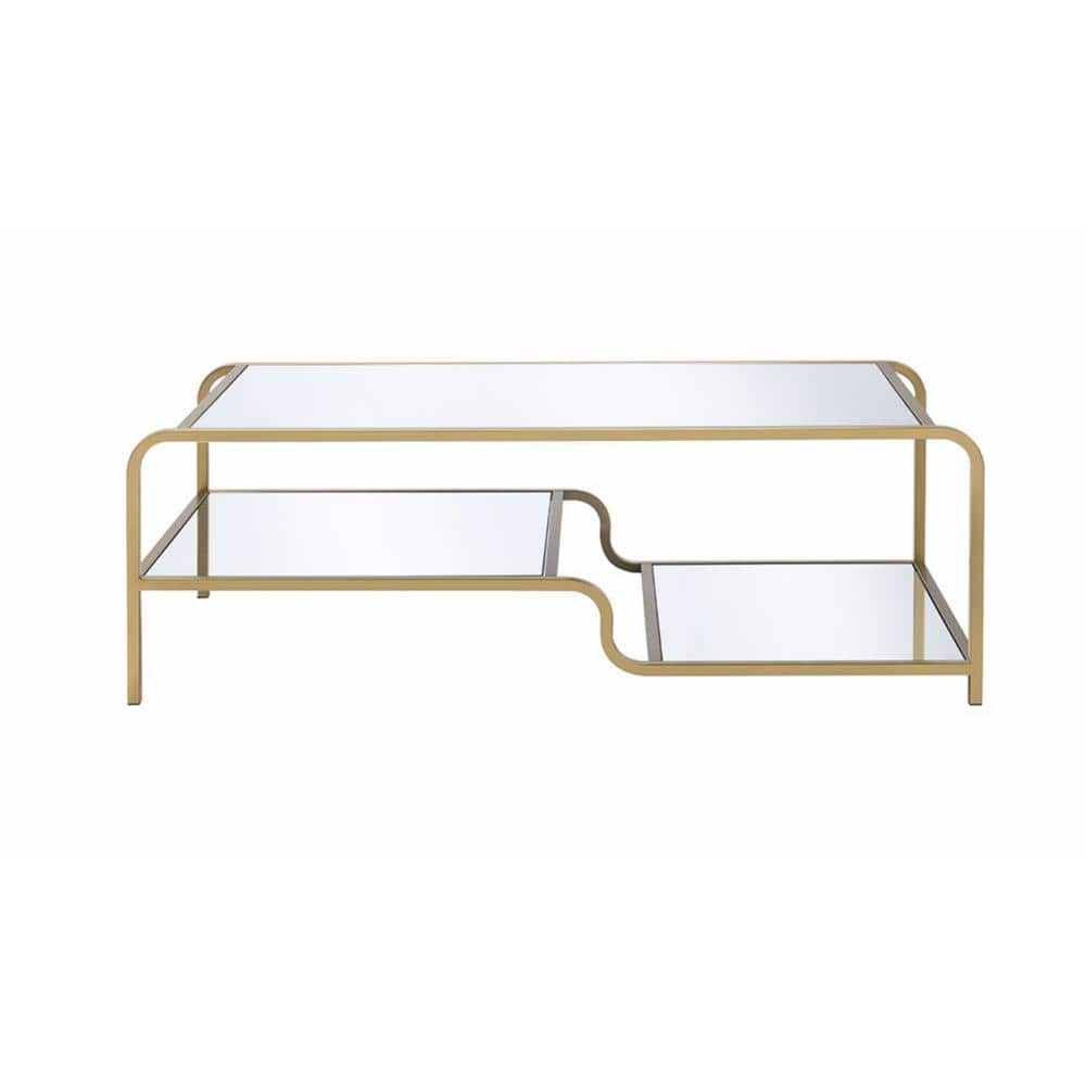 Gold and Mirrored Rectangular Coffee Table with Metal Frame