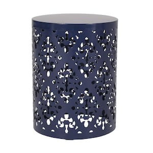 Soto Navy Blue Cylindrical Metal Outdoor Patio Side Table